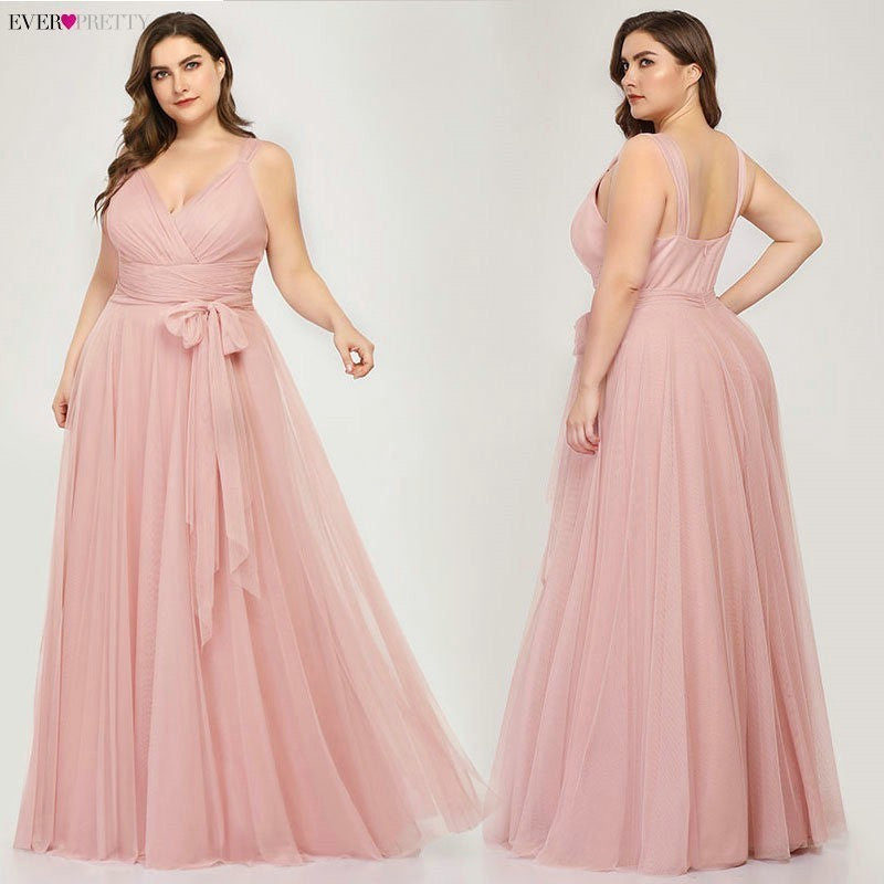 Plus Size A-Line V-Neck Tulle Elegant Dress