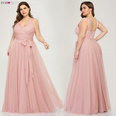 Plus Size A-Line V-Neck Tulle Elegant Dress