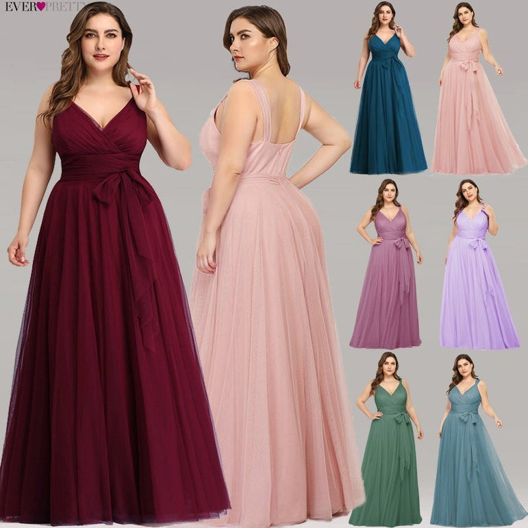 Plus Size A-Line V-Neck Tulle Elegant Dress