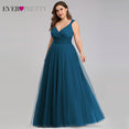 Plus Size A-Line V-Neck Tulle Elegant Dress