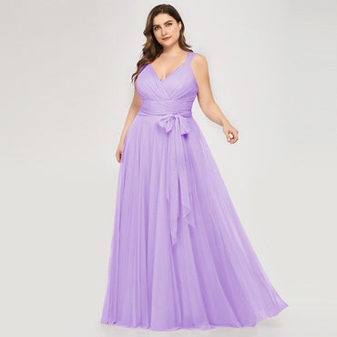 Plus Size A-Line V-Neck Tulle Elegant Dress