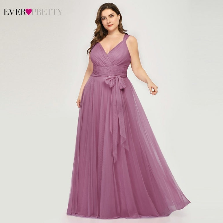 Plus Size A-Line V-Neck Tulle Elegant Dress