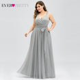Plus Size A-Line V-Neck Tulle Elegant Dress
