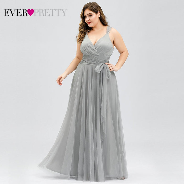 Plus Size A-Line V-Neck Tulle Elegant Dress