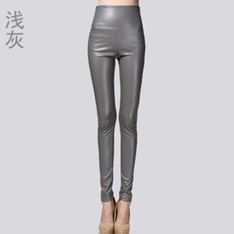 Autumn Winter Women Thin Velvet PU Leather Pants