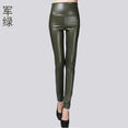 Autumn Winter Women Thin Velvet PU Leather Pants