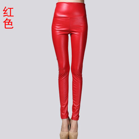 Autumn Winter Women Thin Velvet PU Leather Pants