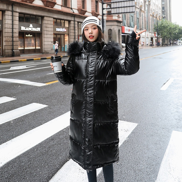 Long Parkas Female Glossy Warm Jacket