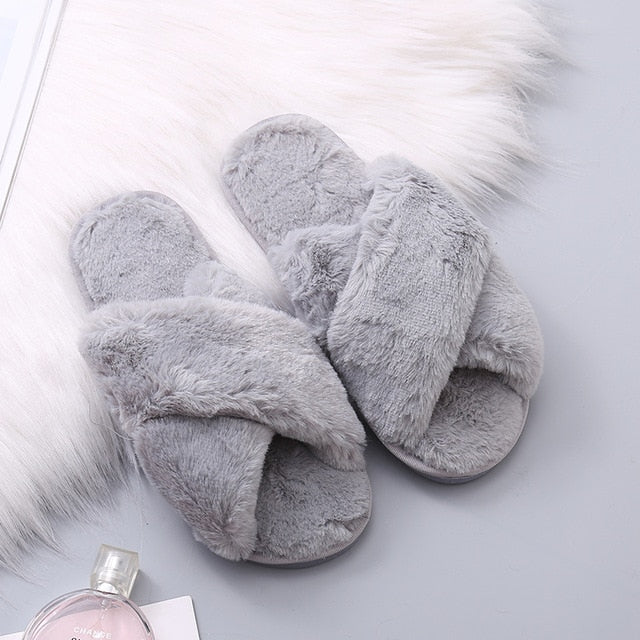 Winter Women House Faux Fur Fashion Slippers
