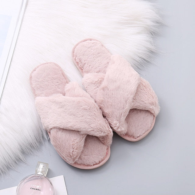 Winter Women House Faux Fur Fashion Slippers
