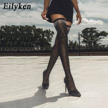Crystal Stretch Fabric Sock Boots