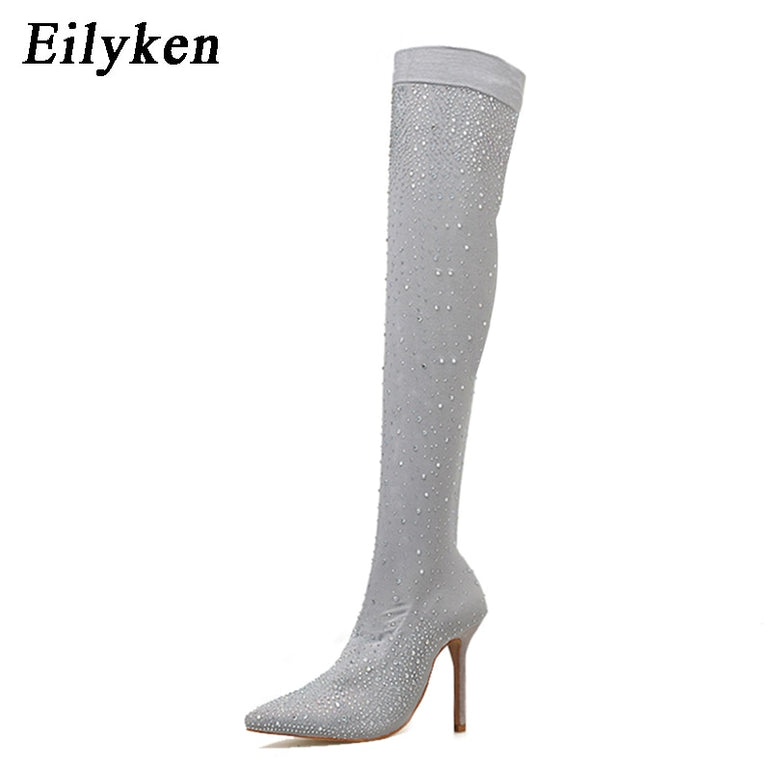 Crystal Stretch Fabric Sock Boots
