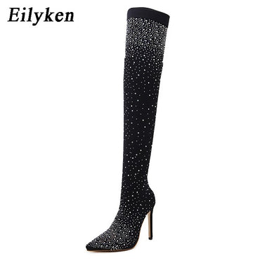 Crystal Stretch Fabric Sock Boots