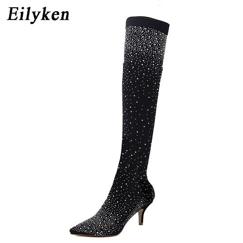 Crystal Stretch Fabric Sock Boots