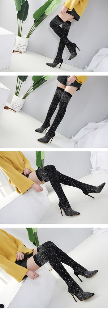 Crystal Stretch Fabric Sock Boots