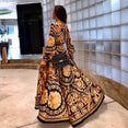 Retro Bohemian Floral Print Gold Maxi Dress