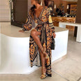 Retro Bohemian Floral Print Gold Maxi Dress