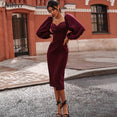 V Neck off shoulder Elegant midi dress