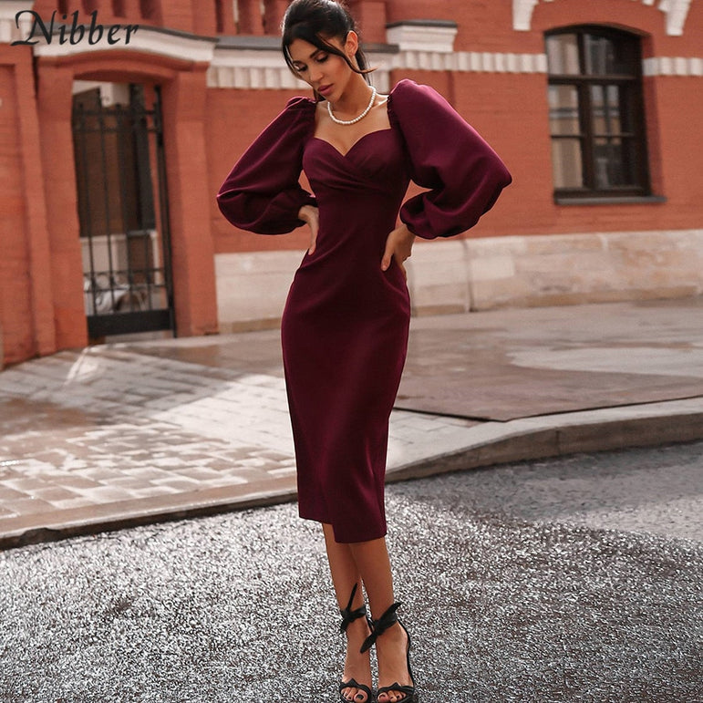 V Neck off shoulder Elegant midi dress