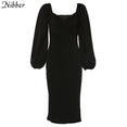 V Neck off shoulder Elegant midi dress