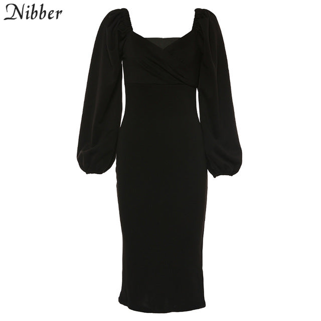V Neck off shoulder Elegant midi dress