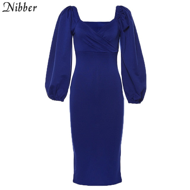 V Neck off shoulder Elegant midi dress