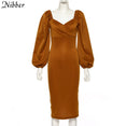 V Neck off shoulder Elegant midi dress