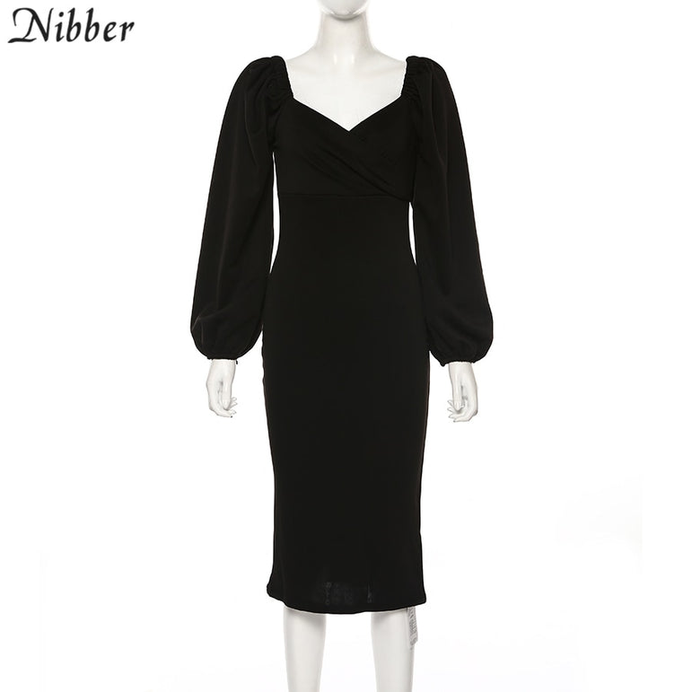 V Neck off shoulder Elegant midi dress