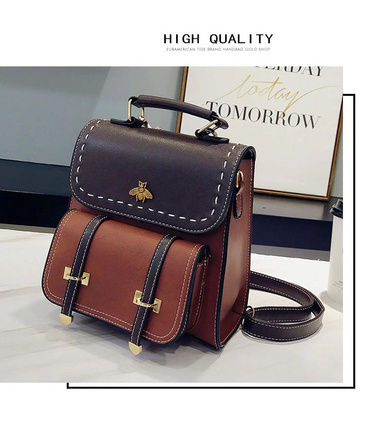 Pu Leather Preppy Women Famous Backpack
