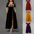Casual Irregular Plaid Print Button Maxi Dress