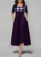 Casual Irregular Plaid Print Button Maxi Dress