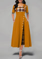 Casual Irregular Plaid Print Button Maxi Dress