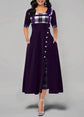 Casual Irregular Plaid Print Button Maxi Dress