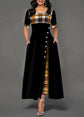 Casual Irregular Plaid Print Button Maxi Dress