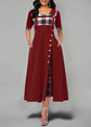 Casual Irregular Plaid Print Button Maxi Dress
