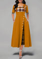 Casual Irregular Plaid Print Button Maxi Dress
