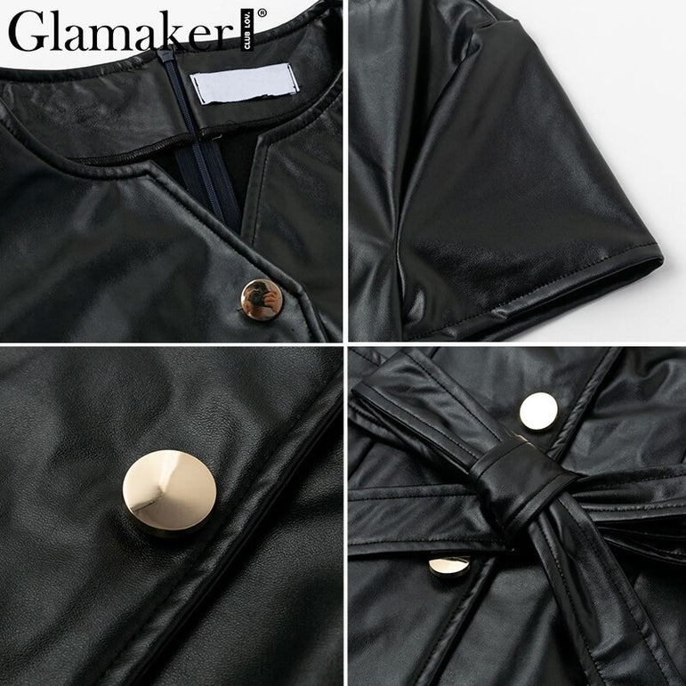 Leather V Neck Sexy Bodycon Dress