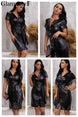 Leather V Neck Sexy Bodycon Dress