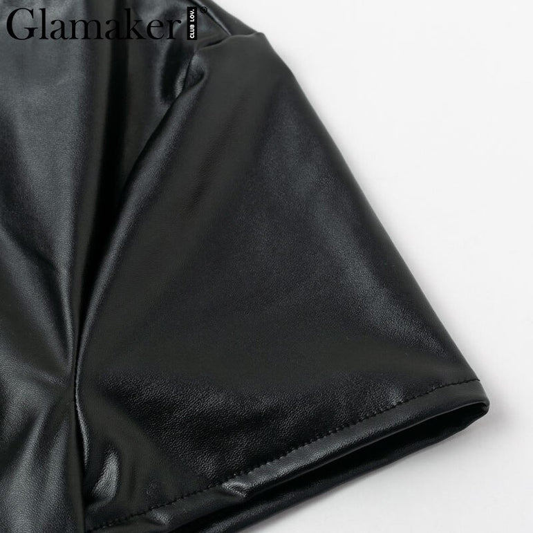 Leather V Neck Sexy Bodycon Dress