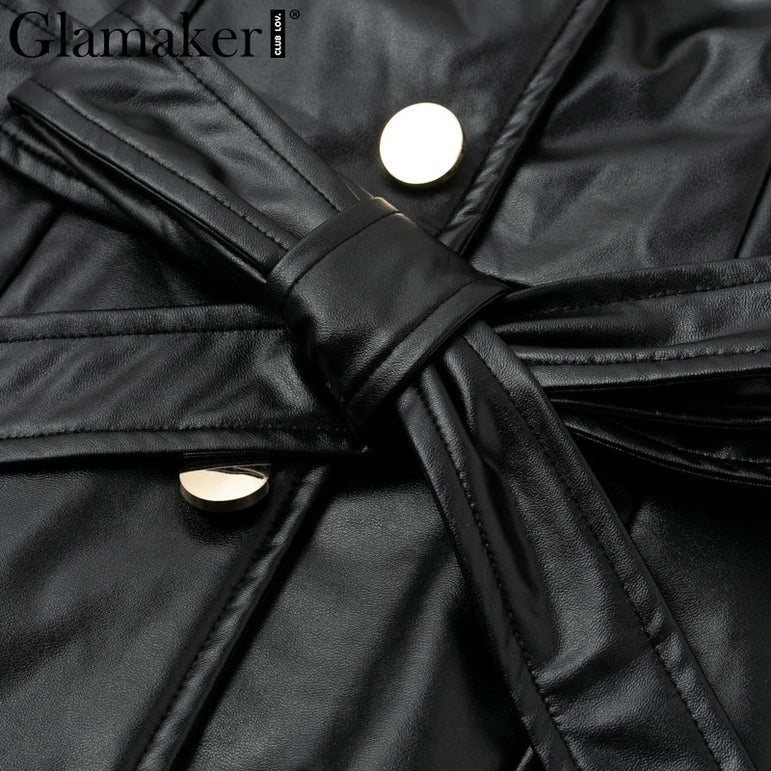 Leather V Neck Sexy Bodycon Dress