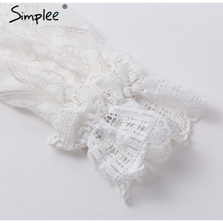 Elegant Lace Shirt Sexy Hollow Blouse