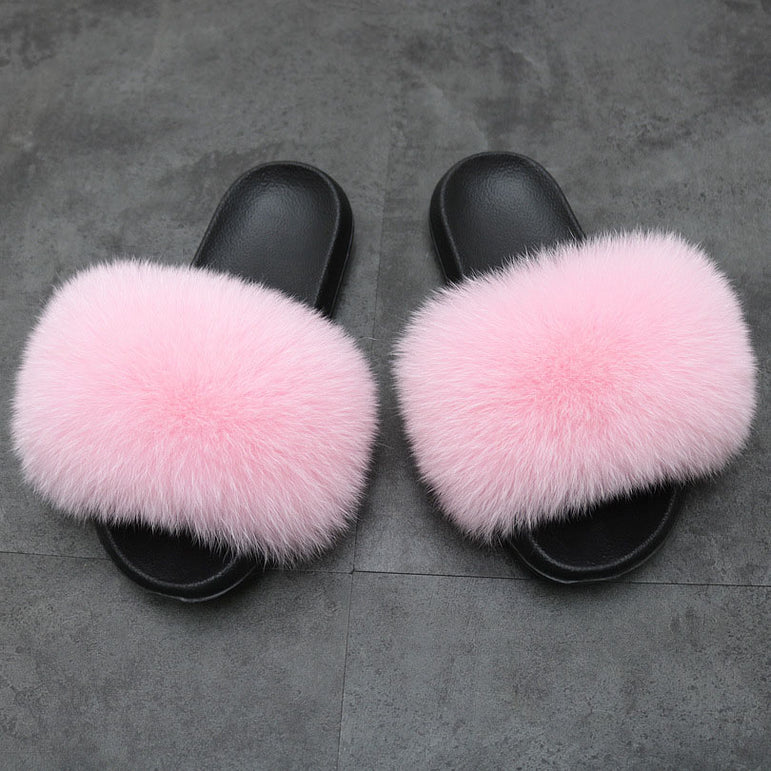 Warm Fox Fur Slippers For Women Slides Flip Flop