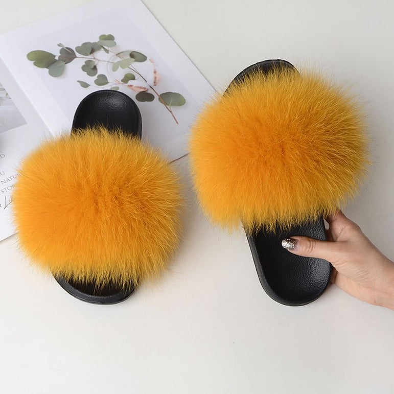 Warm Fox Fur Slippers For Women Slides Flip Flop