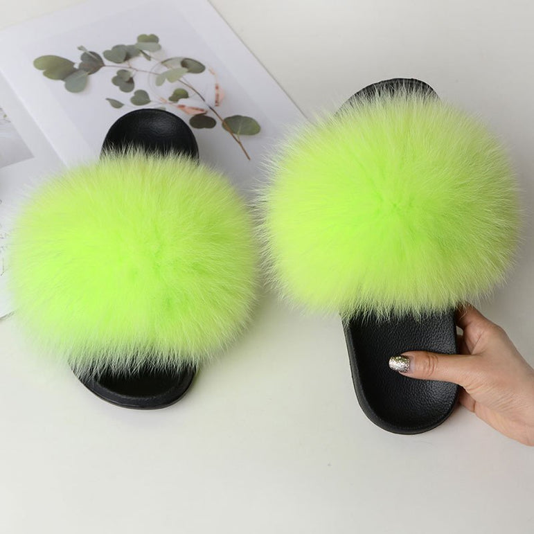 Warm Fox Fur Slippers For Women Slides Flip Flop