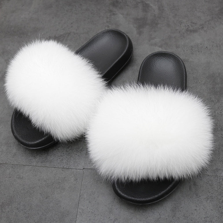 Warm Fox Fur Slippers For Women Slides Flip Flop