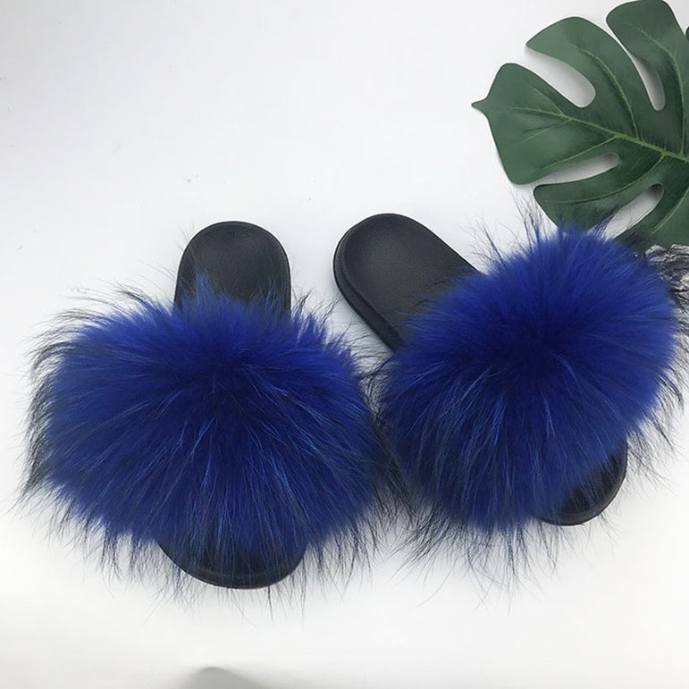 Warm Fox Fur Slippers For Women Slides Flip Flop