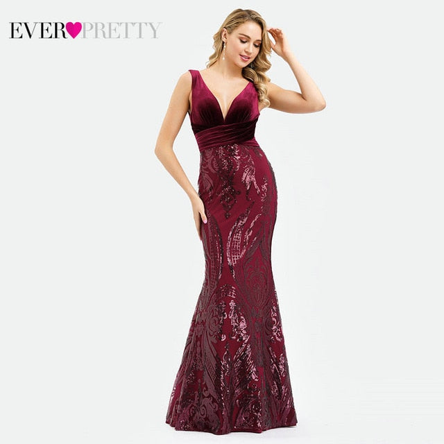 Sleeveless Mermaid Burgundy Long Evening Dresses