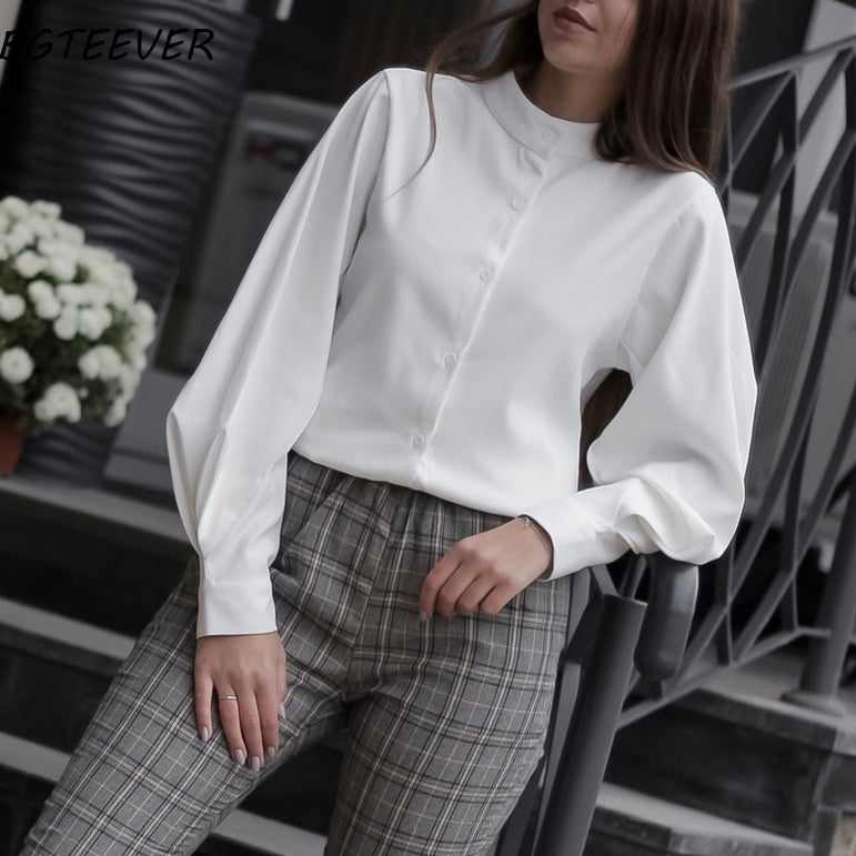 Vintage Lantern Sleeve Thicken Women Shirt Blouses