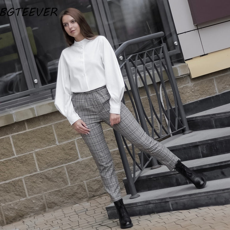 Vintage Lantern Sleeve Thicken Women Shirt Blouses