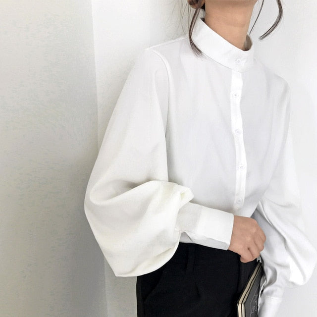 Vintage Lantern Sleeve Thicken Women Shirt Blouses